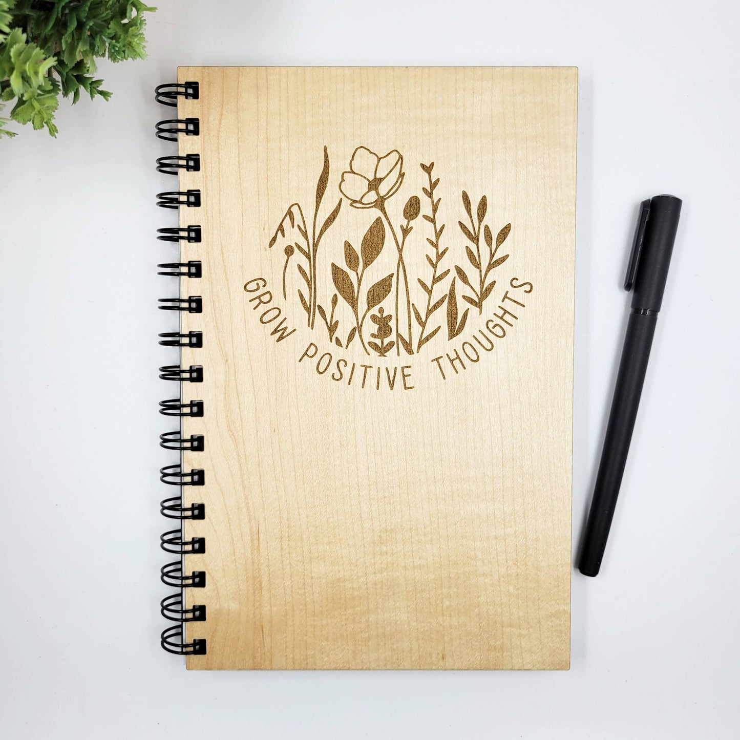 Positive thoughts wood journal - stationery, journals: Blank