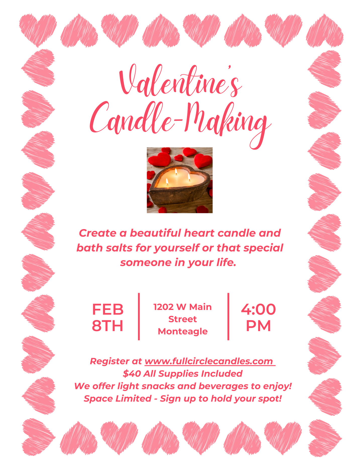 Valentine's Themed Candle Making Class - Heart Shaped Candles and More - February 8th 4pm