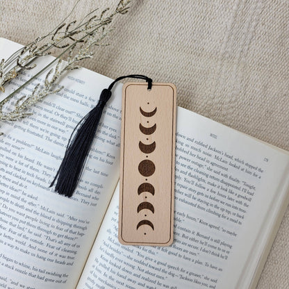 Moon phases wood bookmark  - book gifts, bookmarks, books