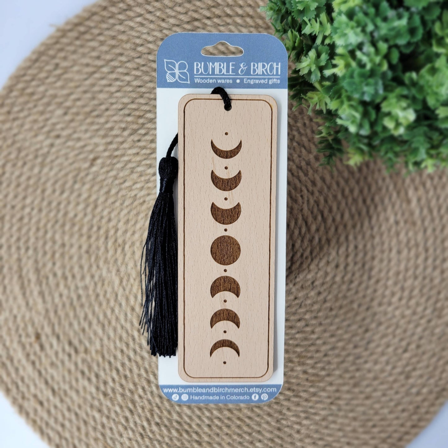 Moon phases wood bookmark  - book gifts, bookmarks, books